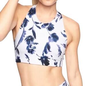 Women's Athleta Cross-Back Sports Bra w/Removable Pads White/Blue Floral - Large